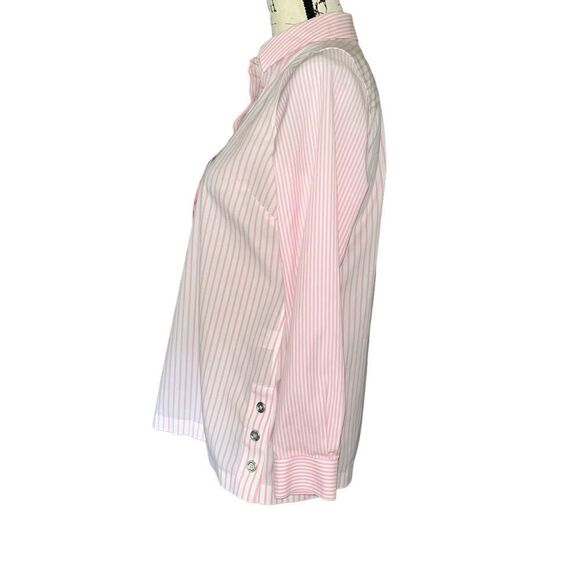 Talbots non-iron pink & white striped long sleeve blouse 2P - Picture 3 of 7